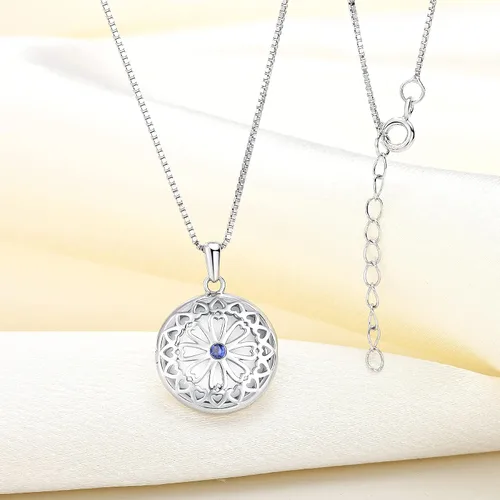 Vista 3 de YL Collar redondo de plata de ley 925 con colgante de fotos, piedras preciosas con diseño hueco, joyería para mujer