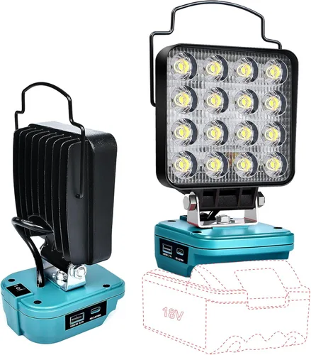 Vista 7 de Luz de Trabajo LED Inalámbrica Compatible con Batería Makita de 18V, Linterna de 48W 3400LM Luz de Inundación Portátil con Puertos USB y Tipo C