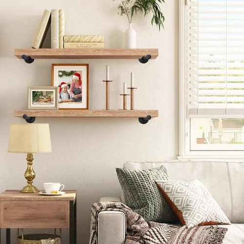 Vista 8 de Perchero flotante de tubo industrial negro de 6 pulgadas montado en la pared, estante de ropa resistente para colgar, barra de colgar multiuso