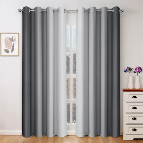 Vista 19 de HOMEIDEAS Cortinas Blackout Negras Ombré de 52 x 63 Pulgadas de Largo Degradado Oscurecimiento de Habitación Aislamiento Térmico Ahorro de Energía