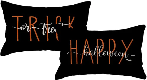 Vista 8 de ULOVE LOVE YOURSELF Fundas de almohada decorativas de Halloween negras de 18 x 18 pulgadas, fundas de almohada de murciélago para decoración