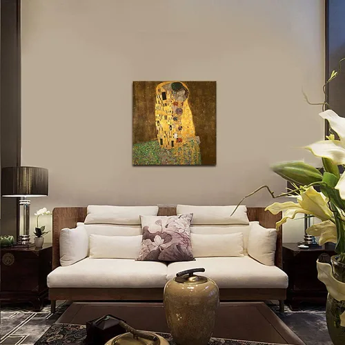 Vista 9 de Wieco Art El beso de Gustav Klimt famosas reproducciones de pinturas al óleo envueltas en galería de arte en lienzo para pared de sala de estar