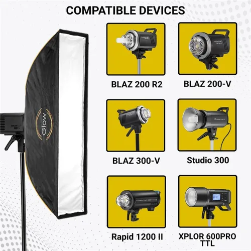 Vista 4 de Glow EZ Lock 12x56 Quick Strip Rectangular Bowens Mount Softbox w/Externo, Difusores Internos