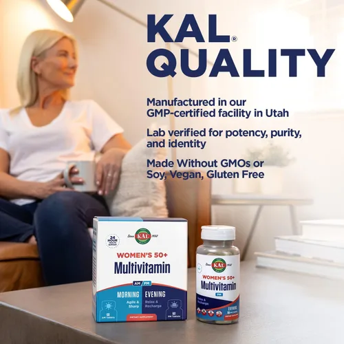 Vista 6 de KAL Plus Multivitamínico 2 en 1 para mujeres mayores de 50 años, vitamina B y D AM/PM, biotina, ginkgo biloba, fuerza ósea y apoyo inmunológico