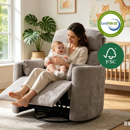Vista 4 de Silla reclinable giratoria de gran tamaño con calor y masaje, mecedora con reposacabezas ajustable, silla reclinable manual mecedora con 2 Chenille