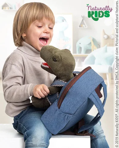 Vista 3 de Naturally KIDS Mochila para niños y niñas con animales de peluche regalos para niños de 3 4 5 6 7 años 02 Pequeño Verde T Rex Viajar