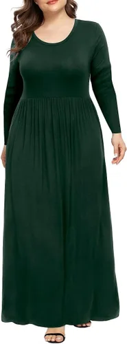 Vista 2 de LONGYUAN - Vestido largo de manga larga para mujer, de talla extragrande (XL-6XL), estilo casual, suave, con bolsillos