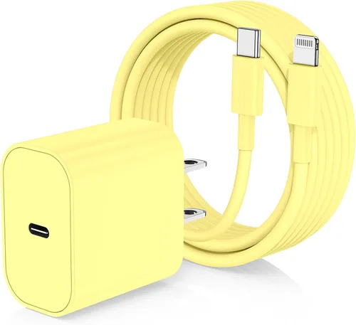 Vista 10 de Cargador de iPhone de carga rápida, enchufe de bloque de cargador de pared tipo C y cable USB C a Lightning de 10 pies de largo, caja de ladrillos