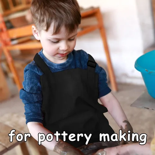 Vista 5 de 2 piezas de delantales para niños, delantales para artistas con bolsillos ajustables, delantales de chef para cocina, pintura de respaldo infantil
