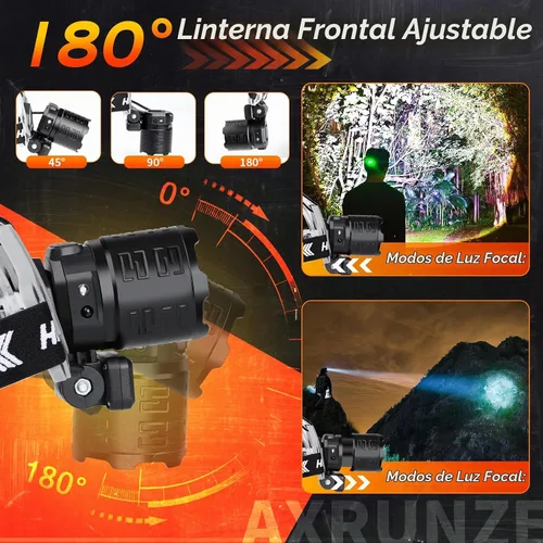 Vista 3 de Linterna frontal LED recargable de 1000 lúmenes, superbrillante, con 10 modos y sensor de movimiento, juego de 2 lámparas frontales con zoom