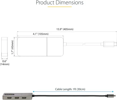 Vista 8 de StarTech USB-C a Triple HDMI MST Hub, 4K 60Hz, HDR, DSC, audio de 2 canales 3-port USB-C to HDMI splitter, Laptop display extender, HDCP 2.2, USB