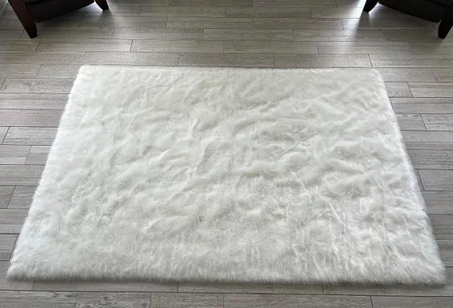 Vista 18 de LAMBZY Elegante y sofisticada alfombra rectangular de piel de oveja (beige, 2 x 3 pies)