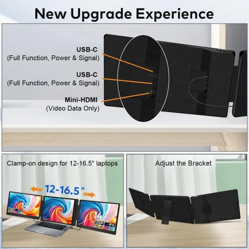 Vista 8 de Extensor de pantalla para laptop de 14 pulgadas, monitor portátil FHD 1200P IPS para portátiles de 12 a 16.5 pulgadas, extensor de monitor