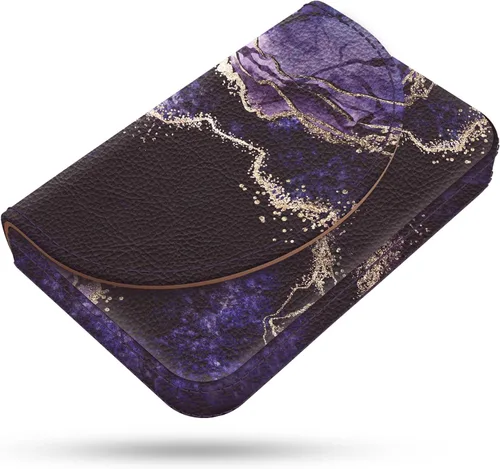 Vista 15 de Tarjetero, Estuche para Tarjetas de Visita de Cuero PU con Impresión de Color y Patrón, Porta Tarjetas con Billetera, Bolsillos Magnéticos