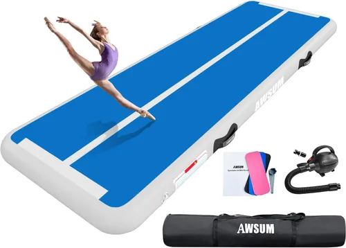 Vista 11 de AWSUM Tapete inflable de gimnasia de aire de 10 pies, 13 pies, 16 pies, 20 pies, 23 pies tapete de entrenamiento de 4/8 pulgadas de grosor con bomba