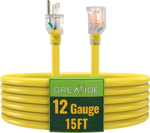 Vista 10 de Cable de extensión para interiores con extremo iluminado, cable de extensión resistente de calibre 12 de 3 pies, cable de extensión de 3 clavijas