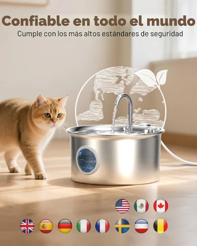 Vista 9 de Fuente de agua para gatos de acero inoxidable: fuente para gatos con 6 filtros + 3 esponjas, fuente de agua para mascotas de 88 oz/2.6 L para gatos