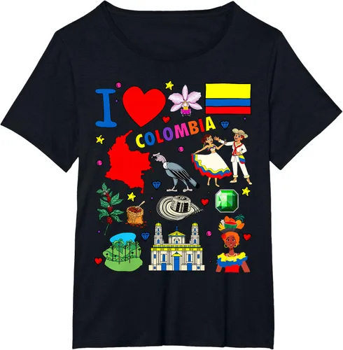 Vista 29 de Camiseta con diseño de bandera y mapa de I Love Colombia dibujada a mano