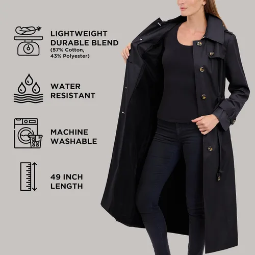 Vista 5 de LONDON FOG womens Single Breasted Long Trench Coat With Epaulettes and Belt