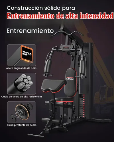 Vista 4 de Sportsroyals Gimnasio en casa, equipo de gimnasio multifuncional, equipo de entrenamiento con pila de peso de 150 libras, para prensa de piernas
