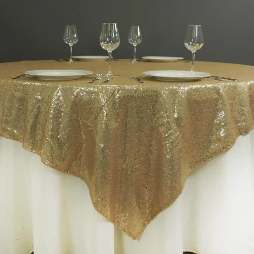 Vista 4 de Efavormart - Mantel cuadrado de lentejuelas de lujo de 72 x 72 pulgadas, mantel cuadrado champán para bodas, fiestas, eventos, banquetes