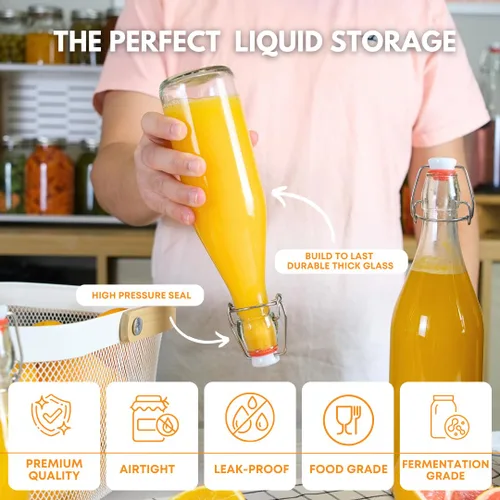 Vista 6 de FastRack Botellas de vidrio con tapa abatible de 33 onzas, paquete de 6, botellas de vidrio transparentes con tapa abatible para elaboración casera