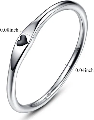 Vista 2 de Anillo de compromiso apilable de plata de ley 925 con forma de corazón tallado simple para ella, talla 5-10