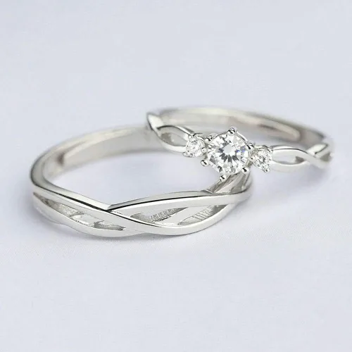 Vista 5 de I Love You His & Hers Anillos de Boda a Juego Ajustables CZ S925 de Plata de Ley Anillos para Pareja Customizable