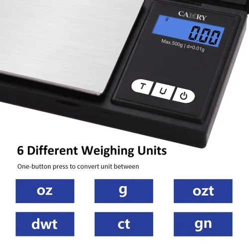 Vista 5 de CAMRY Báscula digital de bolsillo de 17.64 oz/0.00 oz, báscula digital pequeña, gramos, onzas, granos, báscula de hierbas, báscula de joyería