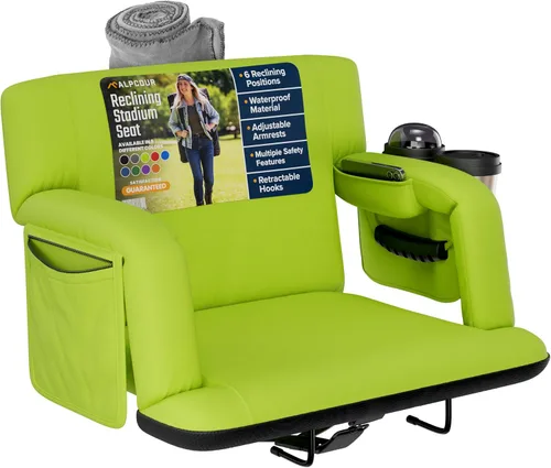 Vista 14 de Asientos de estadio reclinables para gradas con respaldo – Cojín ancho para silla de grada, reposabrazos, bolsillos grandes y múltiples