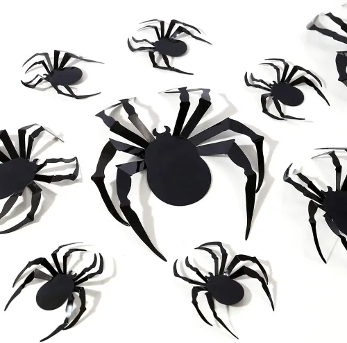 Vista 8 de Decoración de pared de murciélagos 3D de Halloween, decoración de murciélagos de plástico mejorada, 60 unidades, 4 tamaños, reutilizables, PVC