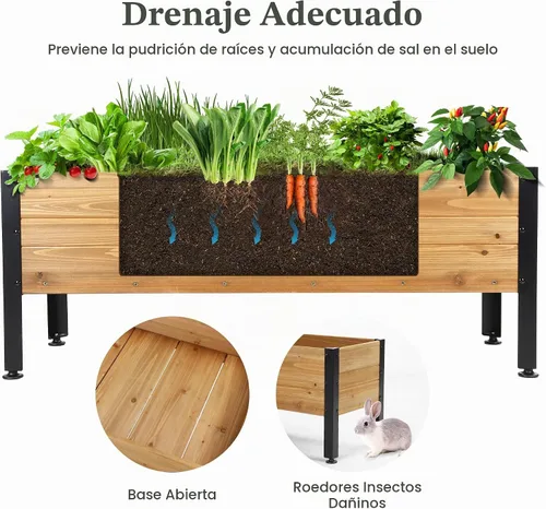 Vista 2 de OIPRTGFJ Maceta rectangular de madera para jardín, cama de jardín elevada para exteriores, macetas para plantas al aire libre, 37 x 13 x 15