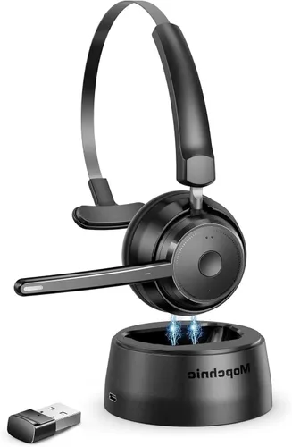 Vista 8 de Mopchnic Auriculares Bluetooth, auriculares inalámbricos con micrófono con cancelación de ruido AI, auriculares inalámbricos con dongle USB