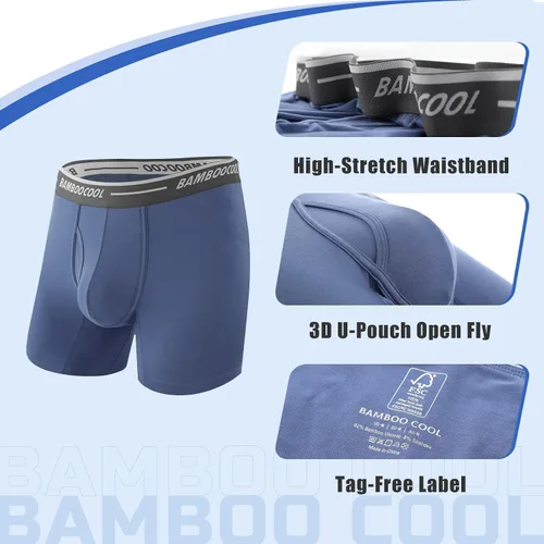 Vista 2 de BAMBOO COOL Calzoncillos tipo bóxer para hombre, paquete de 4 unidades, ropa interior suave y transpirable de viscosa de bambú para hombres