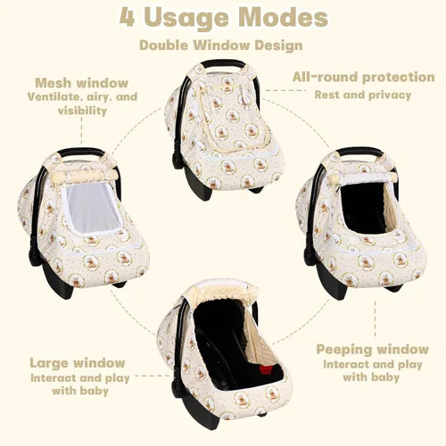 Vista 2 de Hooyax Funda de asiento de automóvil para bebé con doble cremallera, toldo de malla extra grande para asiento de automóvil, protección contra todas