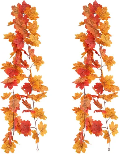 Vista 9 de homEdge Guirnalda artificial de hojas de arce, 2 paquetes de 5.8 pies de guirnalda de vid colgante de otoño para decoración de Acción de Gracias