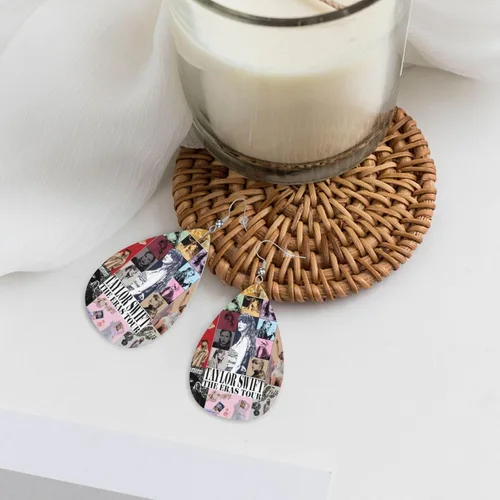 Vista 5 de Taylor - Aretes colgantes de piel para mujer, diseño de lágrima