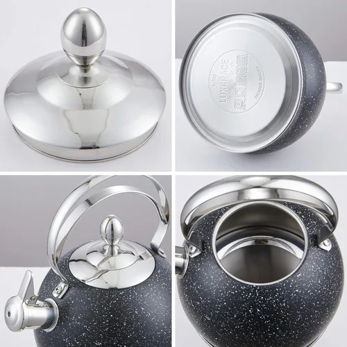 Vista 8 de Creative Home - Tetera silbante de acero inoxidable de 2.5 cuartos de galón con fondo de aluminio capsulado para hervir rápidamente agua caliente