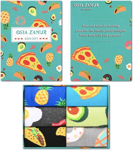 Vista 2 de Calcetines para niños y niñas, paquete de 4 a 6 unidades + caja de regalo, novedosos calcetines de pantorrilla coloridos para niños de 2 a 12 años