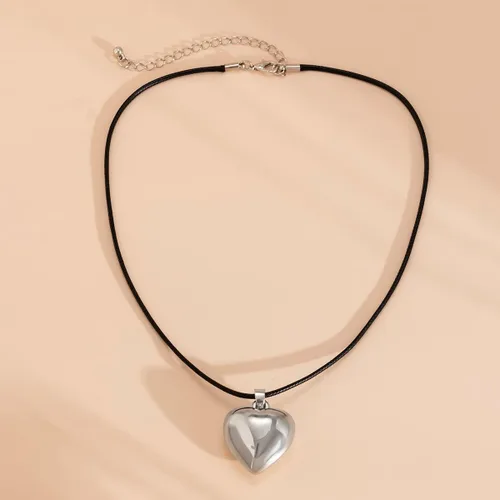 Vista 6 de Gargantilla de corazón grueso y hinchado, colgante de corazón grande, cadena de terciopelo ajustable, collares de corazón para mujeres