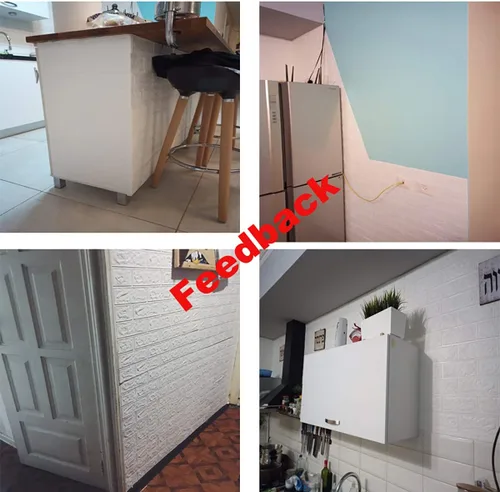 Vista 4 de Queenbox 12 piezas de papel tapiz de ladrillos de espuma sintética de 27 x 30 pulgadas, efecto 3D sólido, autoadhesivo, para despegar y pegar