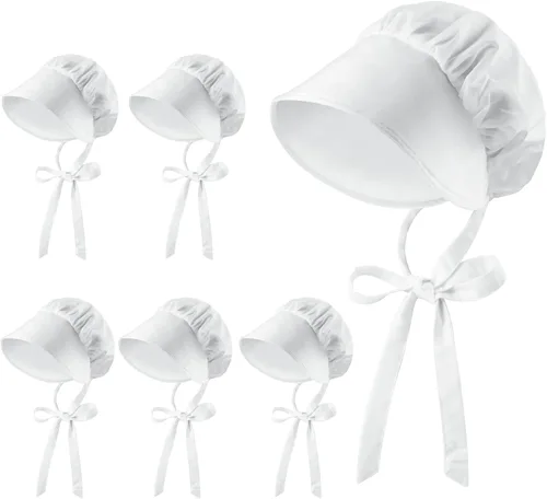 Vista 7 de Gorra blanca para disfraz de pionero, gorro colonial para mujer, accesorio de sombrero de noche con correas ajustables
