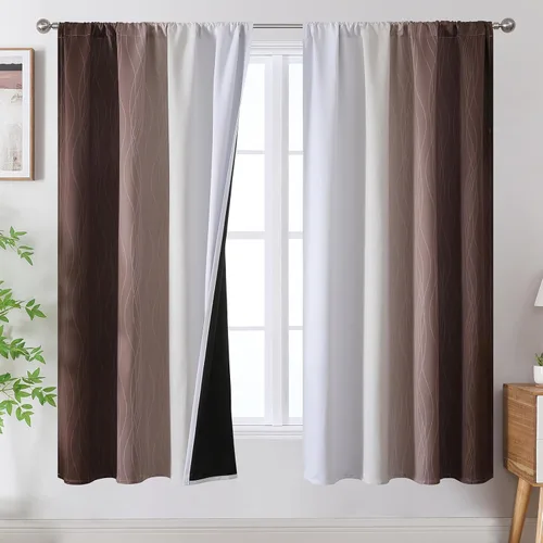 Vista 38 de Estelar Textiler Cortinas oscurecedoras beige y blanco grisáceo de 45 pulgadas de largo, cortinas graduadas con bloqueo de luz para baño, cortinas