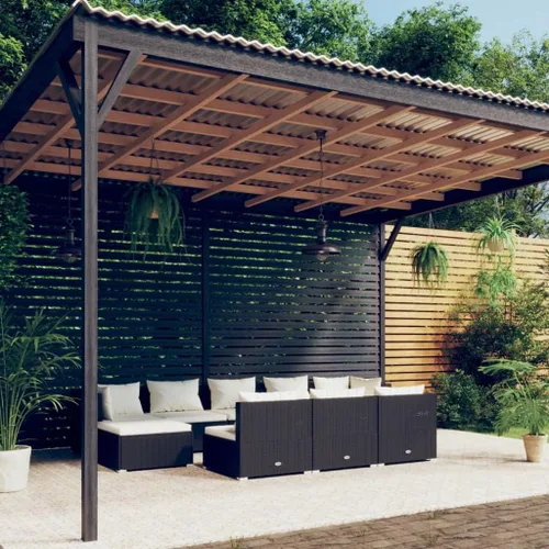 Vista 25 de Sofá de 3 plazas con cojines de ratán de poliéster marrón, juego de muebles de patio al aire libre con 3 sofás centrales para patio trasero, jardín