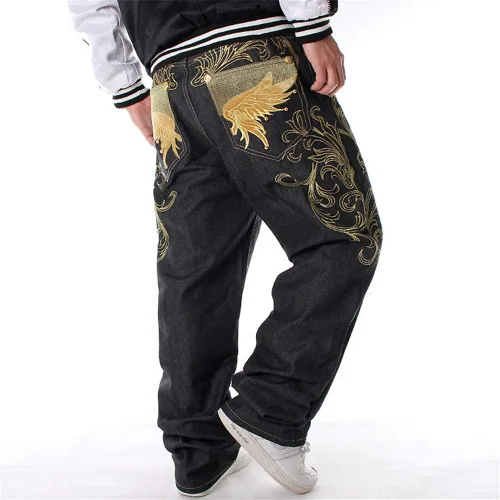 Vista 6 de LUOBANIU Pantalones vaqueros holgados negros para hombre, estilo hip hop, ajuste holgado, estilo vintage de los años 90, pantalones de mezclilla