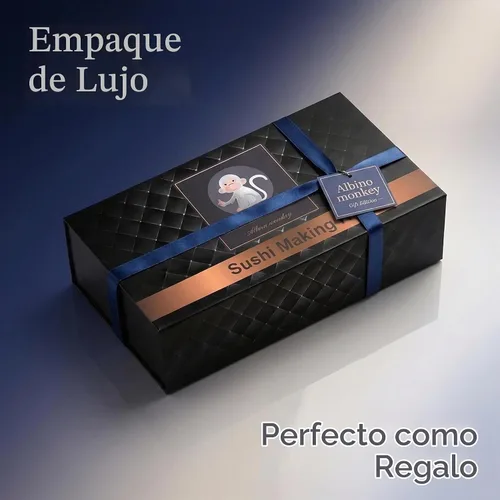 Vista 18 de Albino monkey Kit para hacer sushi con bazuca, tapete de bambú y curso