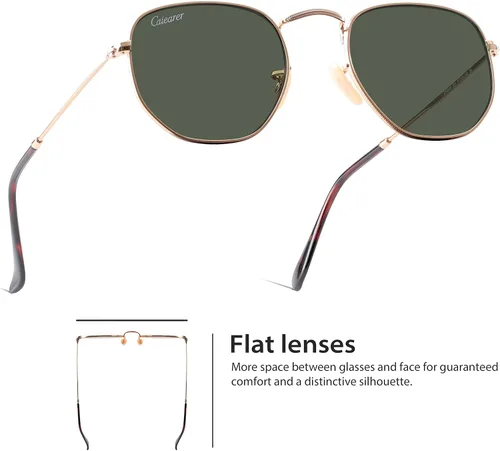 Vista 4 de Lentes de cristal planos estilo hexagonal con marco de metal, protección UV400 para hombres y mujeres