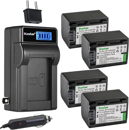 Vista 5 de Kastar NP-FV70 - Cargador de batería LCD de CA compatible con Sony NP-FV30, NP-FV50, NP-FV70, NP-FV90, NP-FV100, cámara de batería Andoer HDV-201LM