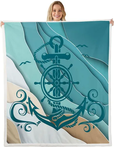 Vista 14 de Erosebridal Manta náutica de ancla, forro polar con brújula oceánica de 40 x 50 pulgadas para niños, niñas, adolescentes, adultos, decoración