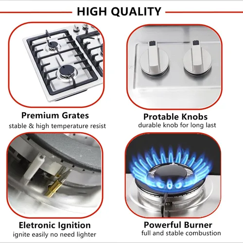 Vista 4 de Estufa de gas de 4 quemadores, estufa de gas de 23 pulgadas, de acero inoxidable, cocina de gas incorporada, cocina de gas natural plateada